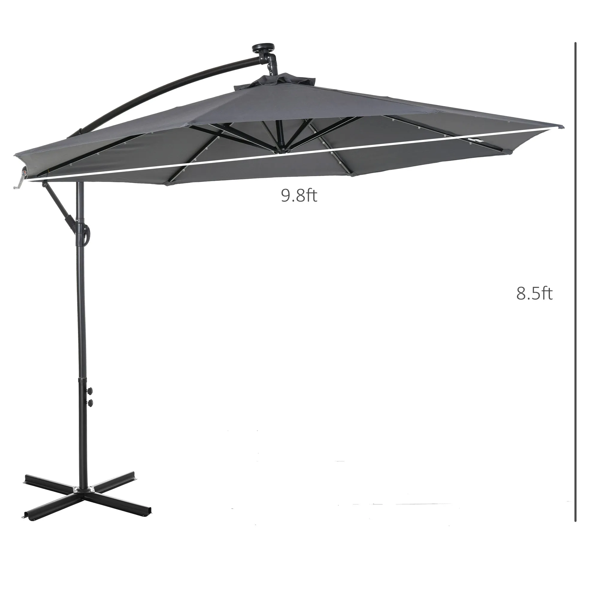 10 ft. Cantilever Outdoor Patio Umbrella with Solar Lights - Dark Grey