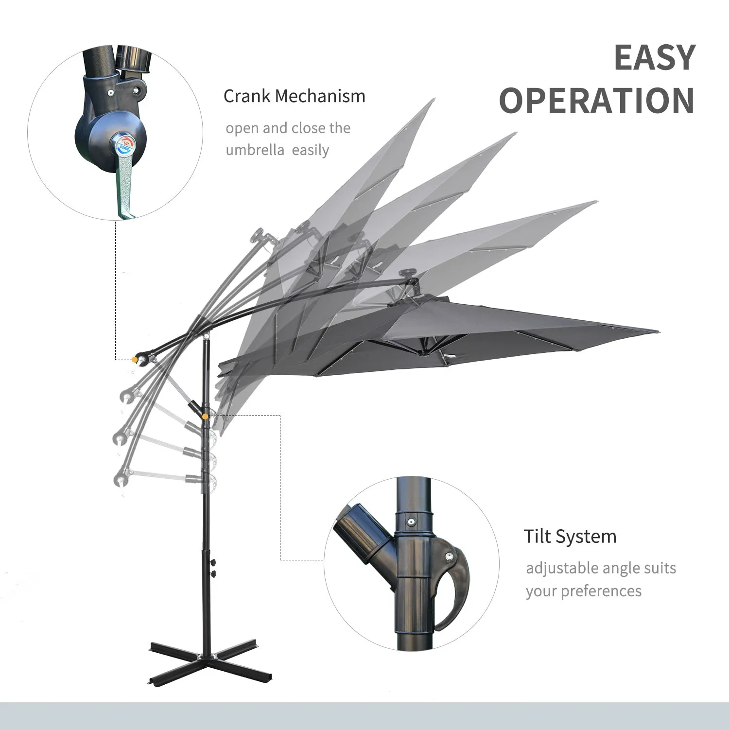 10 ft. Cantilever Outdoor Patio Umbrella with Solar Lights - Dark Grey