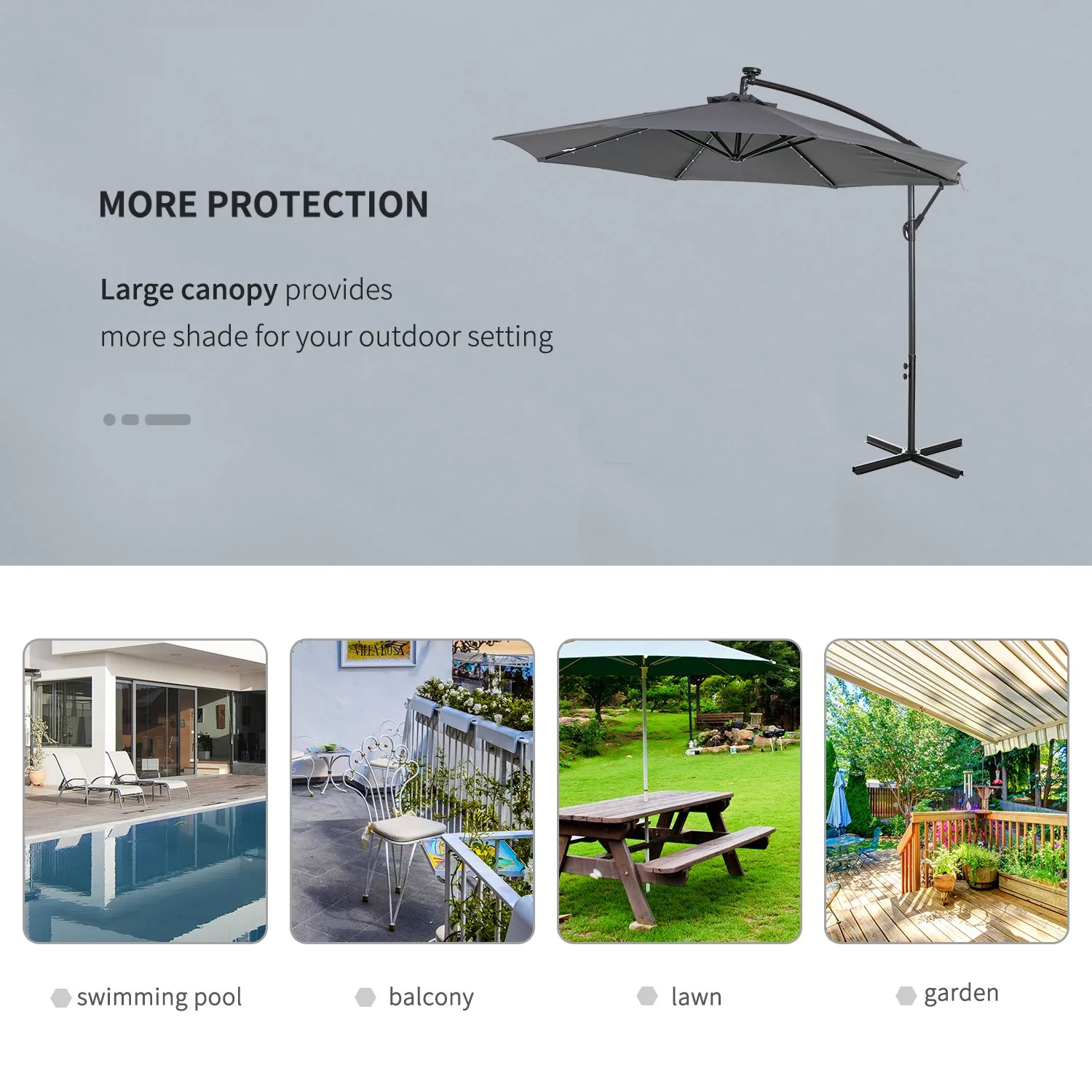 10 ft. Cantilever Outdoor Patio Umbrella with Solar Lights - Dark Grey