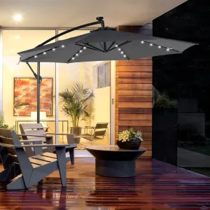 10 ft. Cantilever Outdoor Patio Umbrella with Solar Lights - Dark Grey