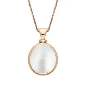 18ct Rose Gold Blue John Mother Of Pearl Small Double Sided Pear Fob Necklace