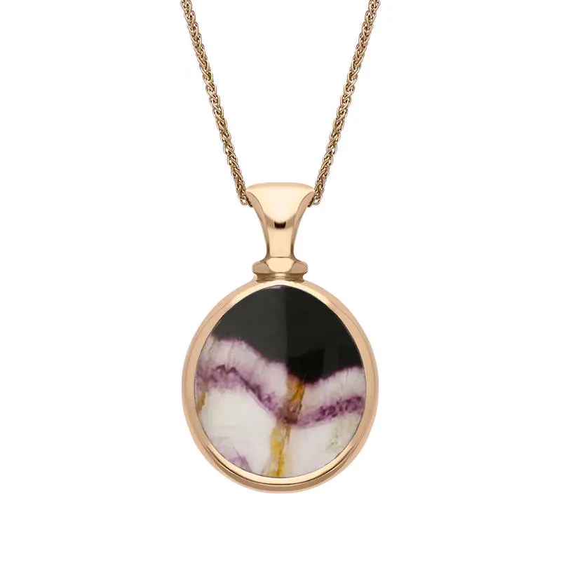 18ct Rose Gold Blue John Mother Of Pearl Small Double Sided Pear Fob Necklace