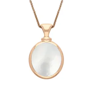 18ct Rose Gold Blue John White Mother Of Pearl Small Double Sided Oval Fob Necklace