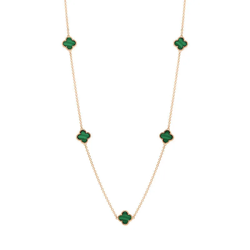 18ct Rose Gold Malachite Bloom Four Leaf Clover Ball Edge Necklace