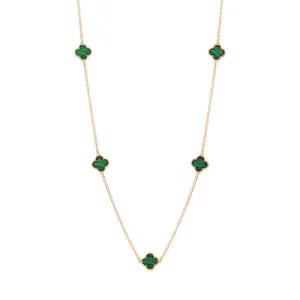 18ct Rose Gold Malachite Bloom Four Leaf Clover Ball Edge Necklace