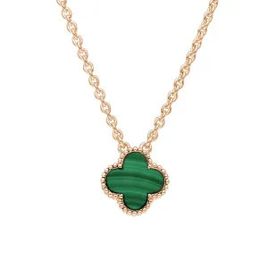 18ct Rose Gold Malachite Bloom Small Four Leaf Clover Ball Edge Chain Necklace