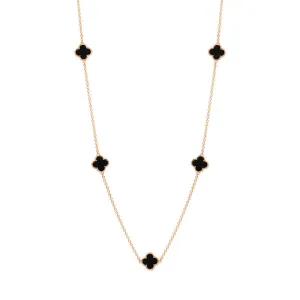 18ct Rose Gold Whitby Jet Bloom Four Leaf Clover Ball Edge Necklace