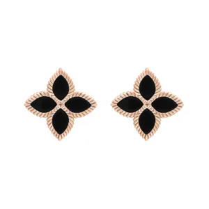 18ct Rose Gold Whitby Jet Eden Marquise Flower Stud Earrings