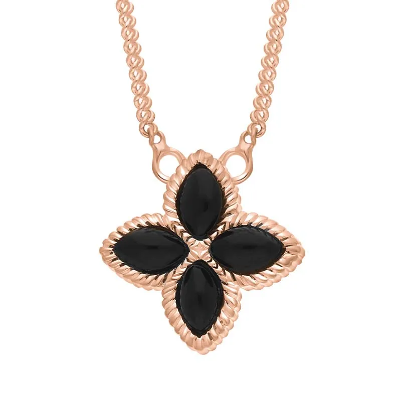 18ct Rose Gold Whitby Jet Eden Small Marquise Flower Necklace