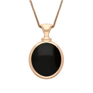 18ct Rose Gold Whitby Jet Mother Of Pearl Small Double Sided Oval Fob Necklace