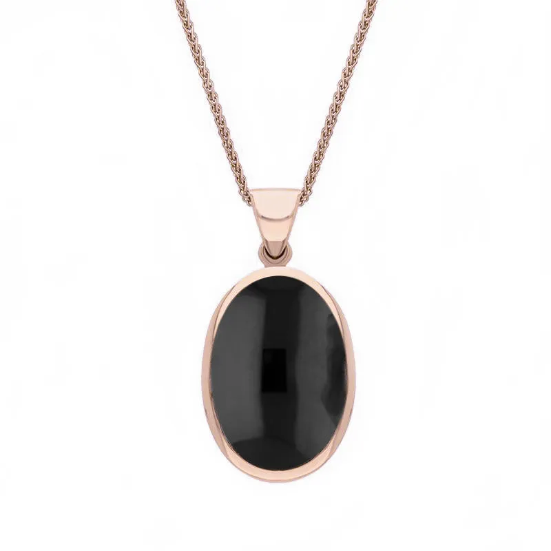 18ct Rose Gold Whitby Jet White Mother Of Pearl Small Double Sided Fob Necklace