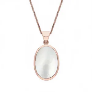 18ct Rose Gold Whitby Jet White Mother Of Pearl Small Double Sided Fob Necklace