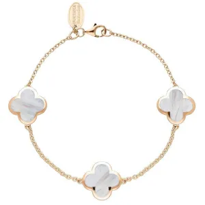 18ct Rose Gold White Mother of Pearl  Bloom Four Leaf Clover Chain Bracelet