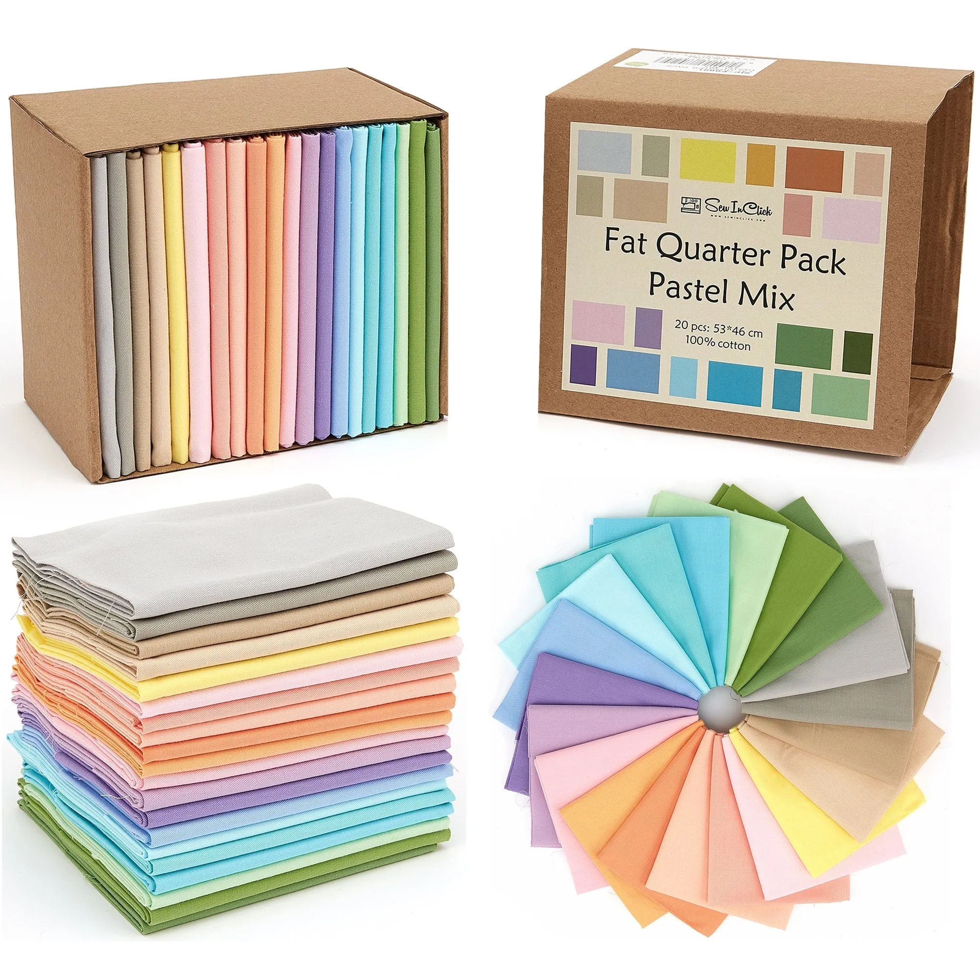 20 Fat Quarter Bundle -100% Cotton | Pure Solids | Pastel Mix - 20 Colors | Quilting & Crafting Soft Fabric | Gift Set