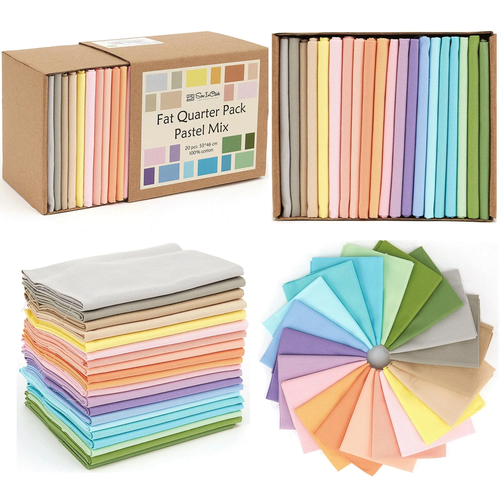 20 Fat Quarter Bundle -100% Cotton | Pure Solids | Pastel Mix - 20 Colors | Quilting & Crafting Soft Fabric | Gift Set