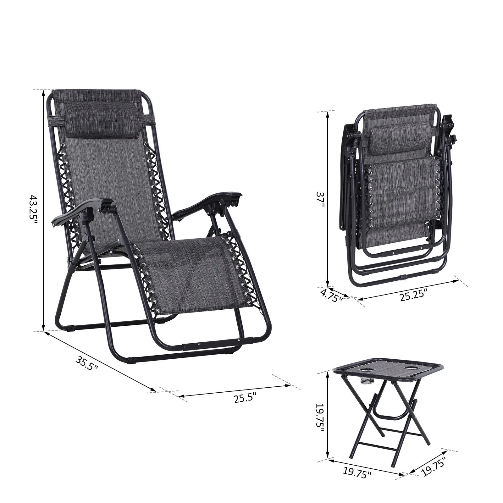 3pc Outdoor Garden Chair Set - Dark Grey