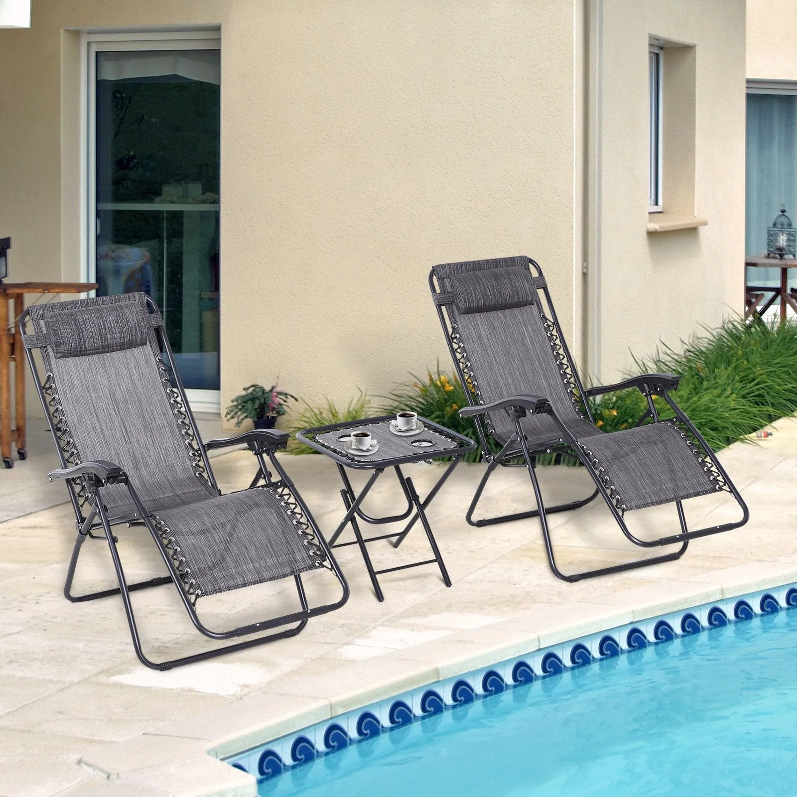 3pc Outdoor Garden Chair Set - Dark Grey