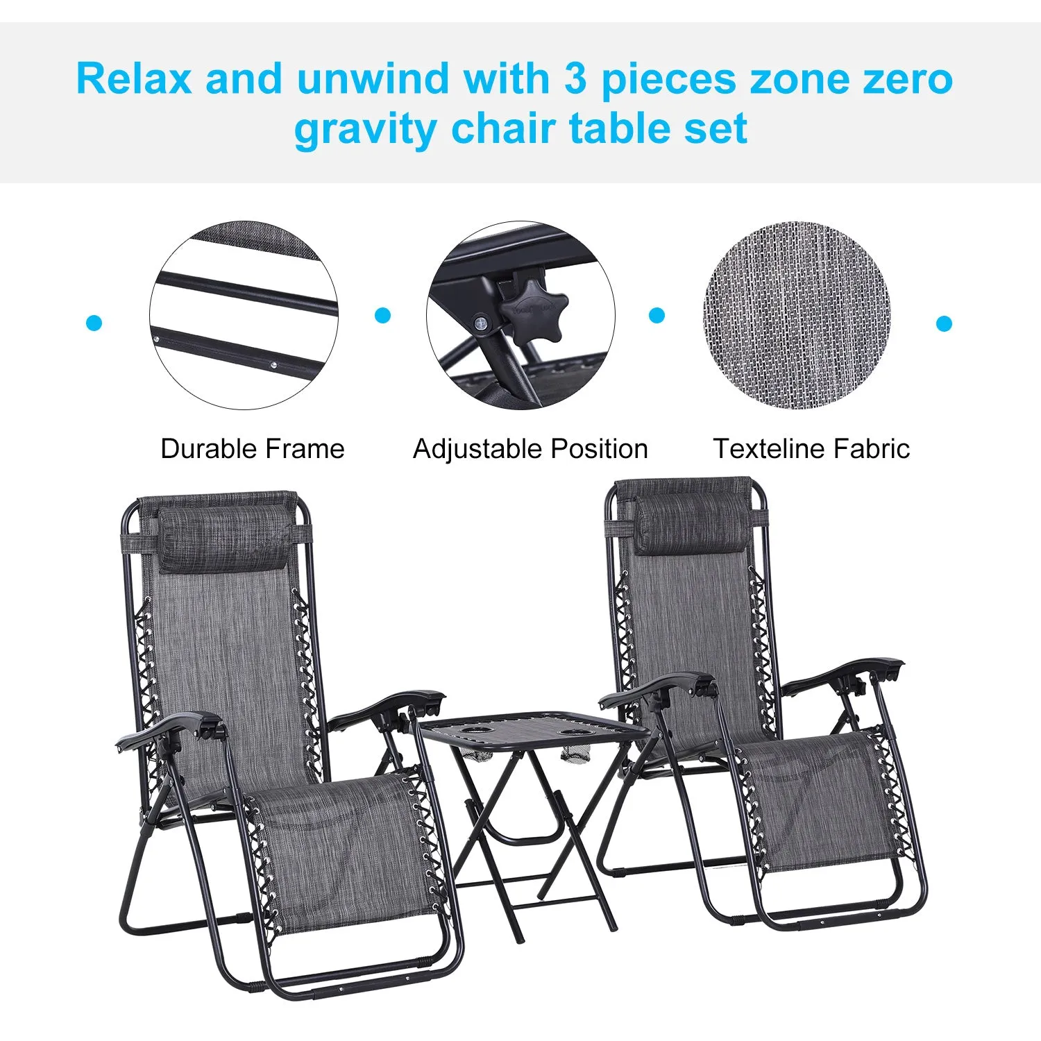 3pc Outdoor Garden Chair Set - Dark Grey