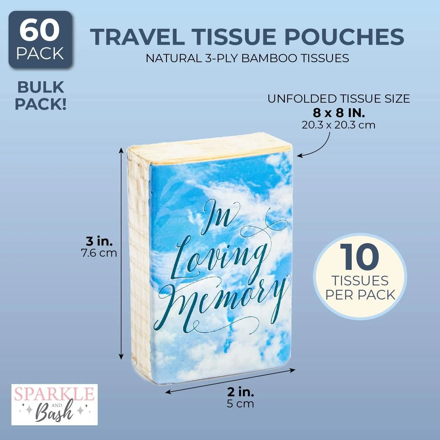 60 Pack Funeral Favors Facial Tissues for Guests, Pocket Size Memorial Service, In Loving Memory