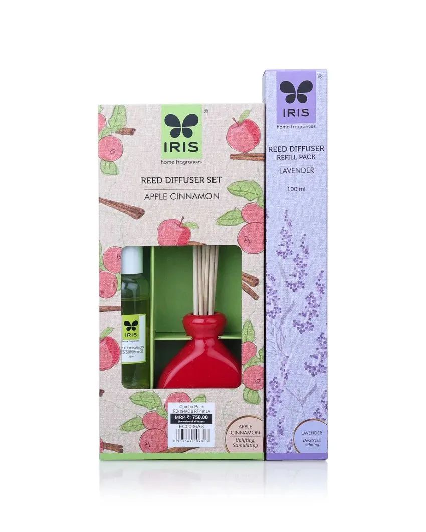 Apple Cinnamon Reed Diffuser Set With Oil Reed Sticks And Lavender Reed Diffuser Refill Pack | 45ml