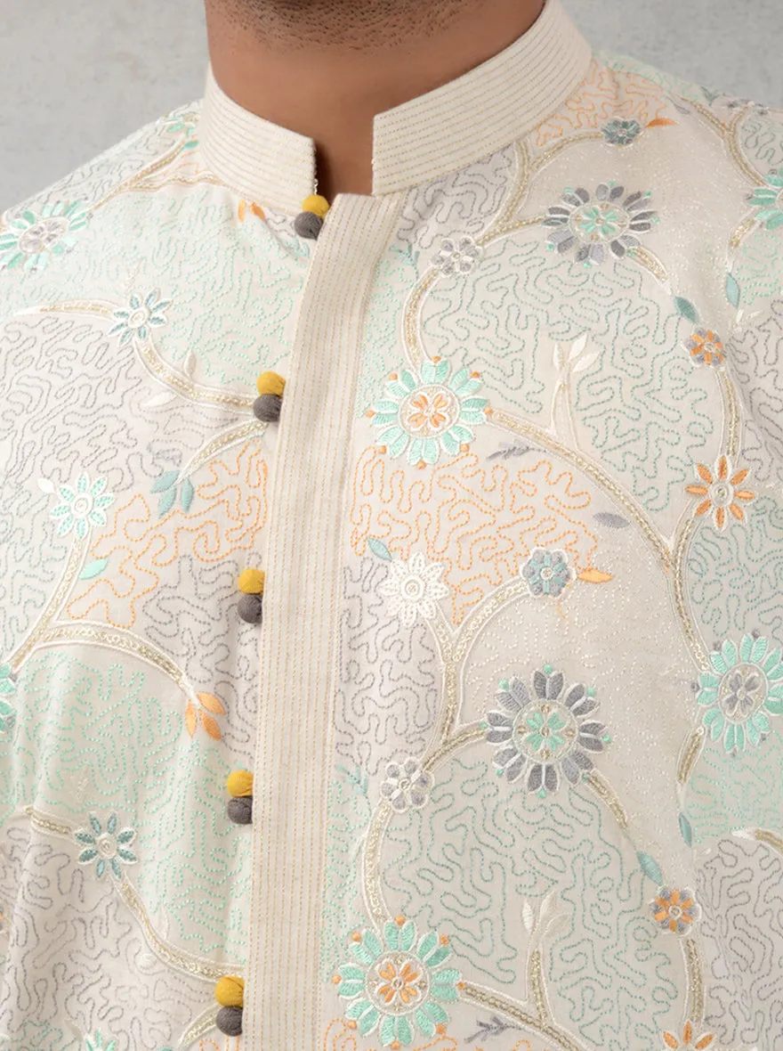 Beige & Green Kurta Pajama | TULA