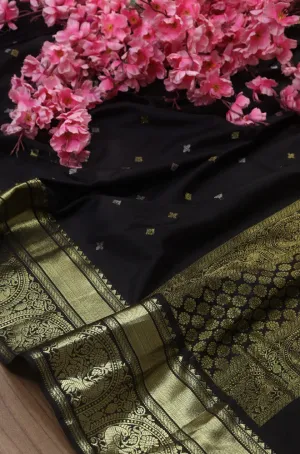 Black Handloom Kanjeevaram Pure Silk Dupatta