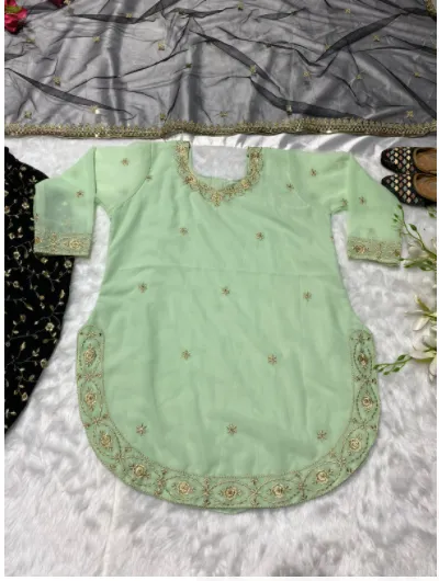 Black Sea Green Embroidered Patiala Readymade Suit