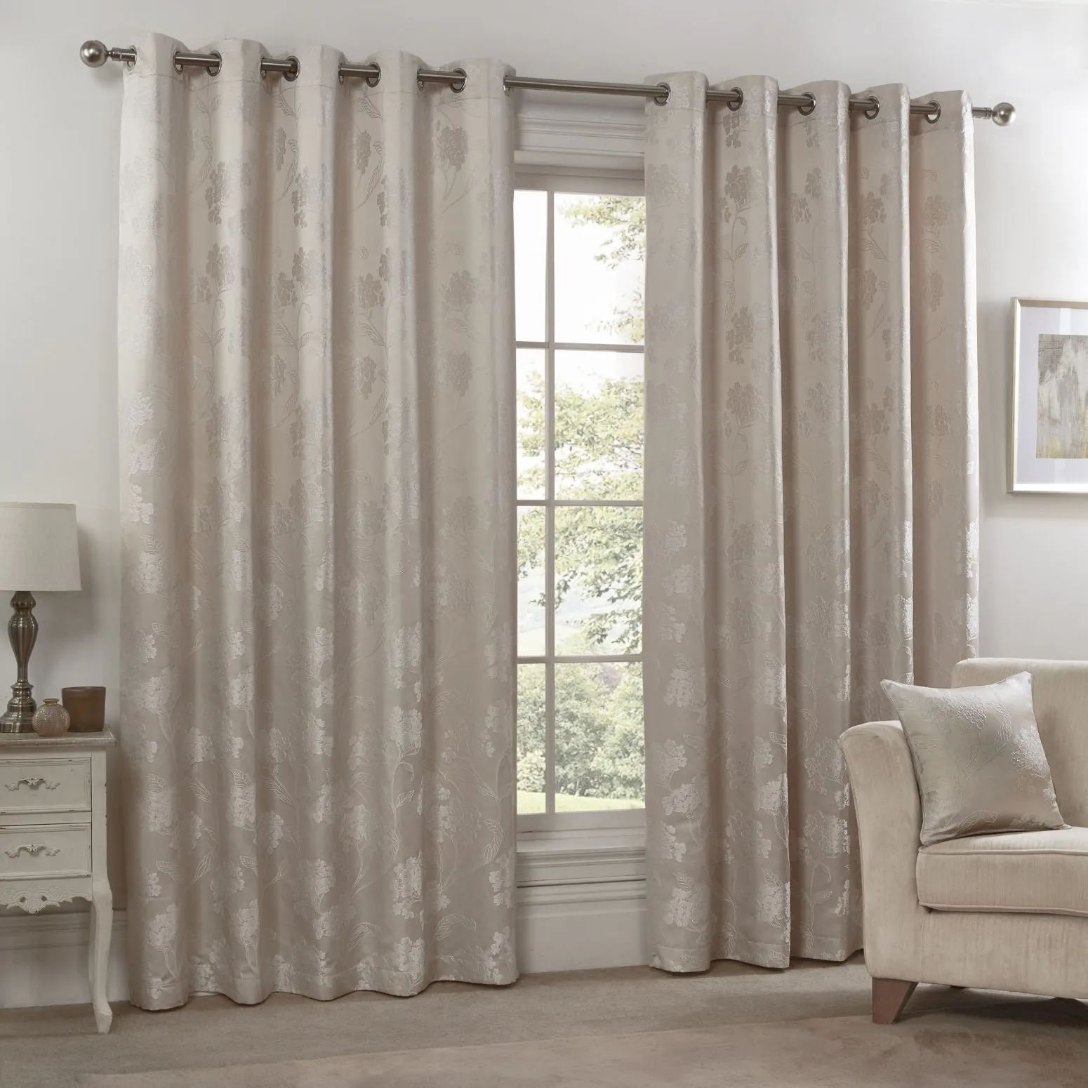 Blossom Cream Lined Eyelet Jacquard Curtains