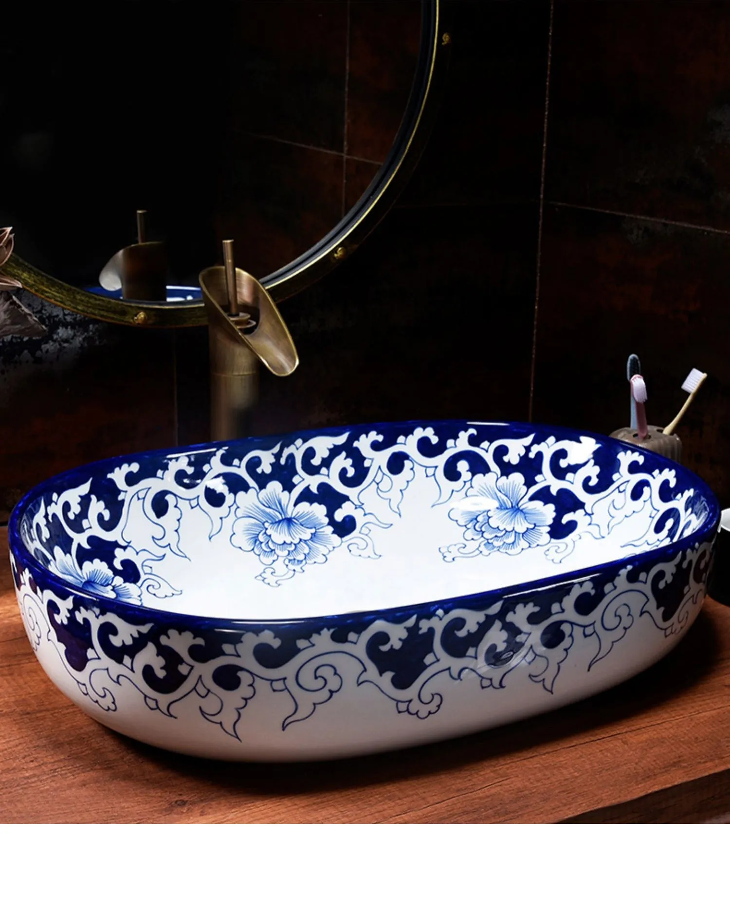 Blue Vine Porcelain Counter Top Basin