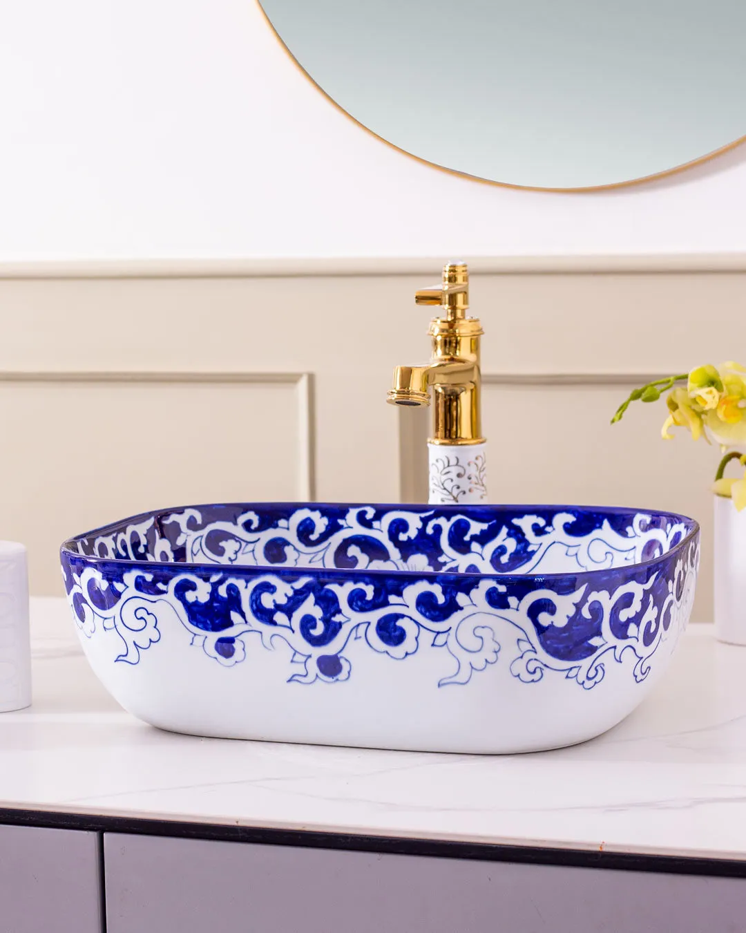 Blue Vine Porcelain Counter Top Basin