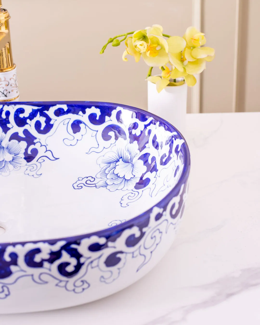 Blue Vine Porcelain Counter Top Basin