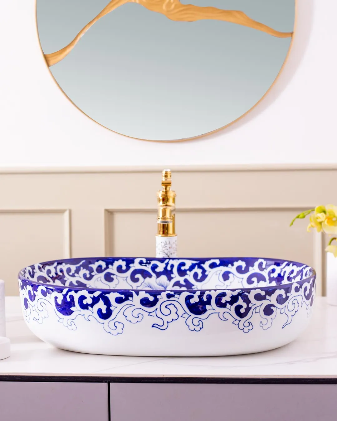 Blue Vine Porcelain Counter Top Basin