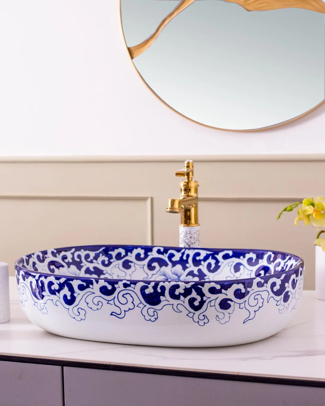 Blue Vine Porcelain Counter Top Basin