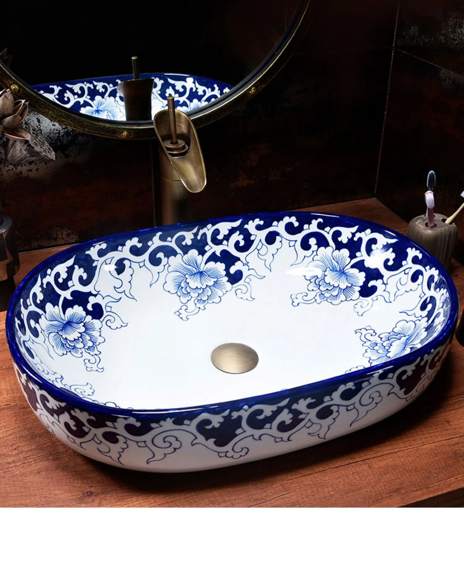 Blue Vine Porcelain Counter Top Basin