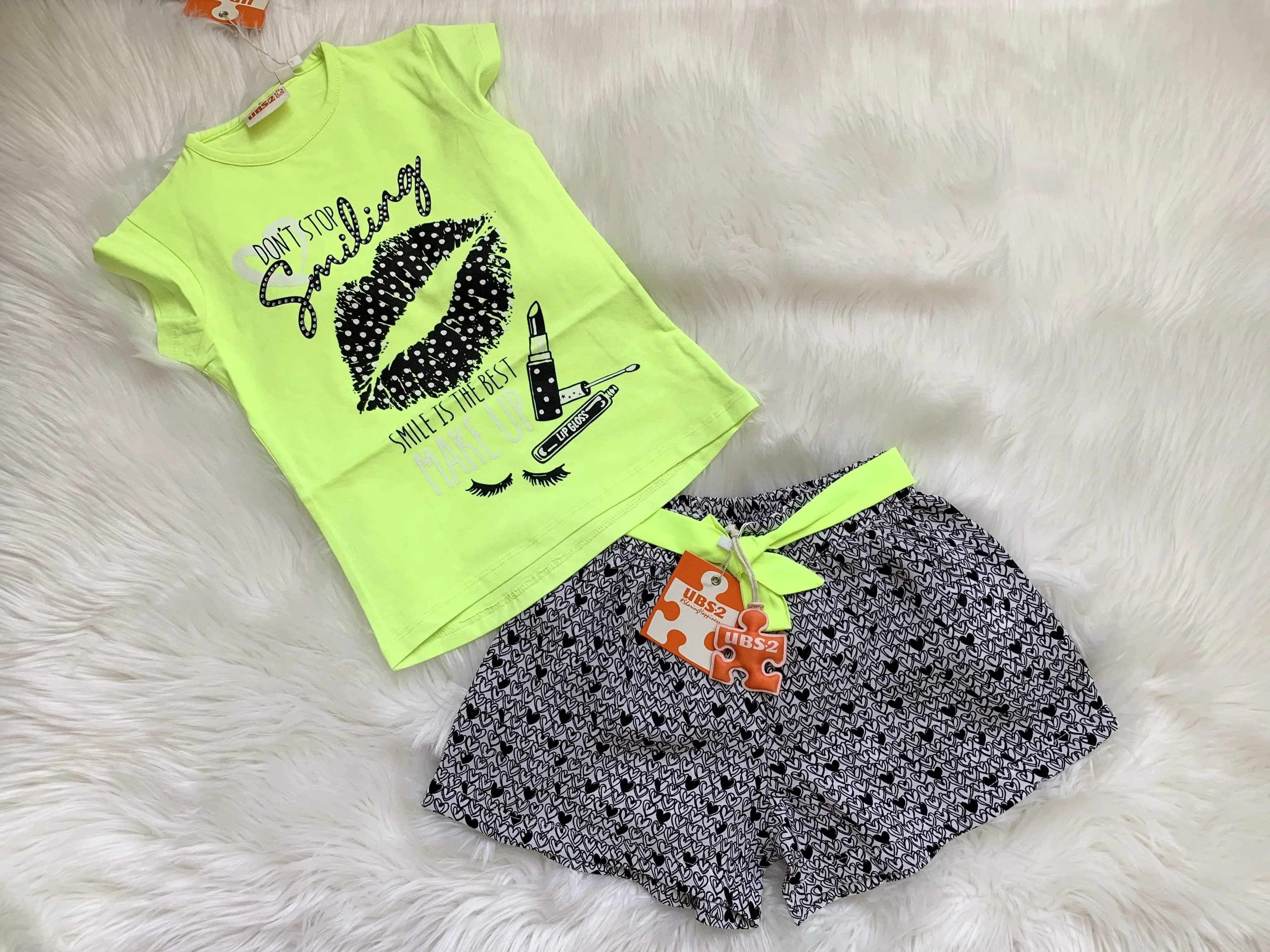 CLEARANCE DEAL - UBS2 - Girls Lime & Black Shorts & T-shirt Set Clearance SALE 5yrs