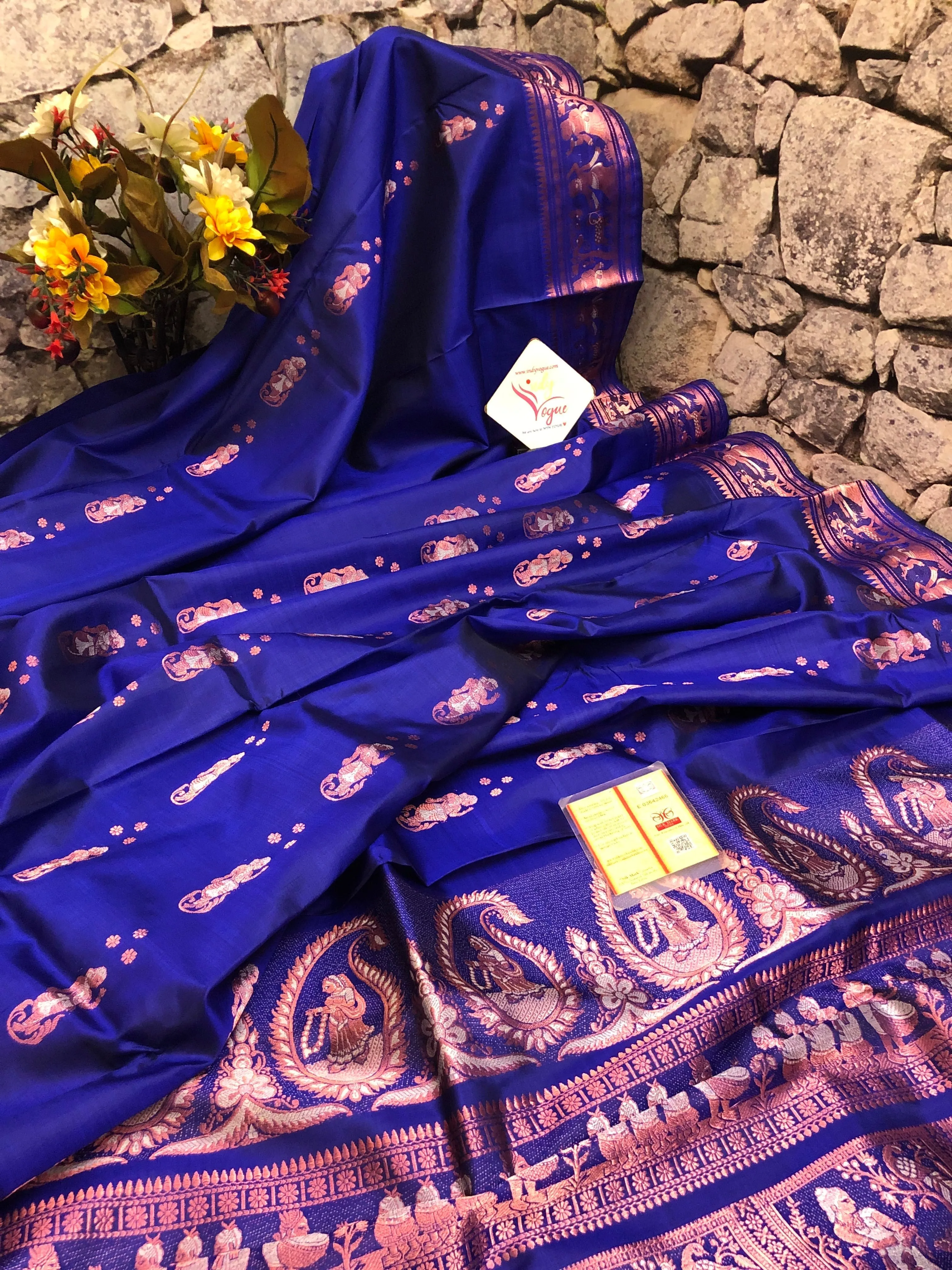 Dark Ultramarine Blue Color Pure Baluchari Silk Saree