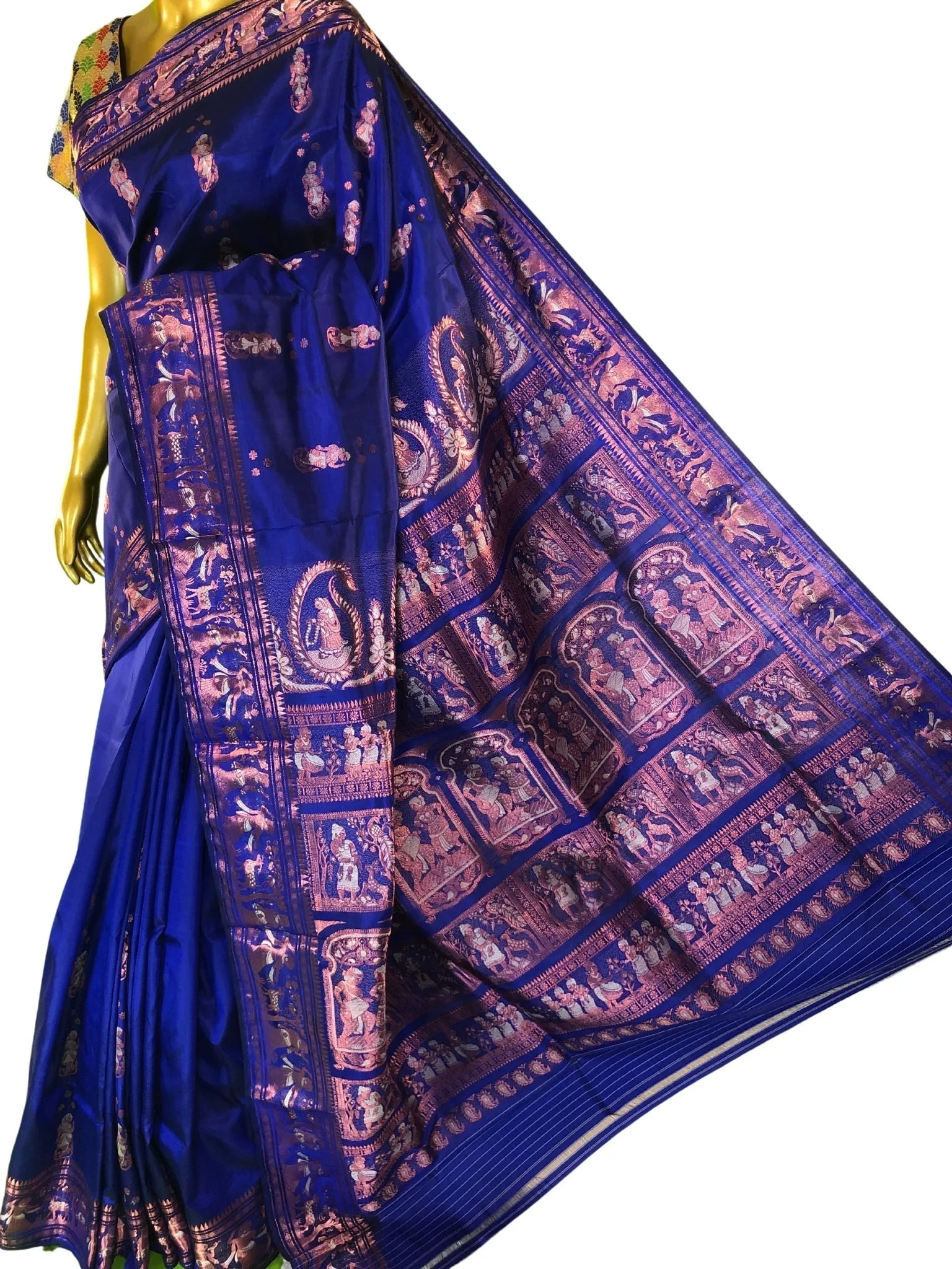 Dark Ultramarine Blue Color Pure Baluchari Silk Saree