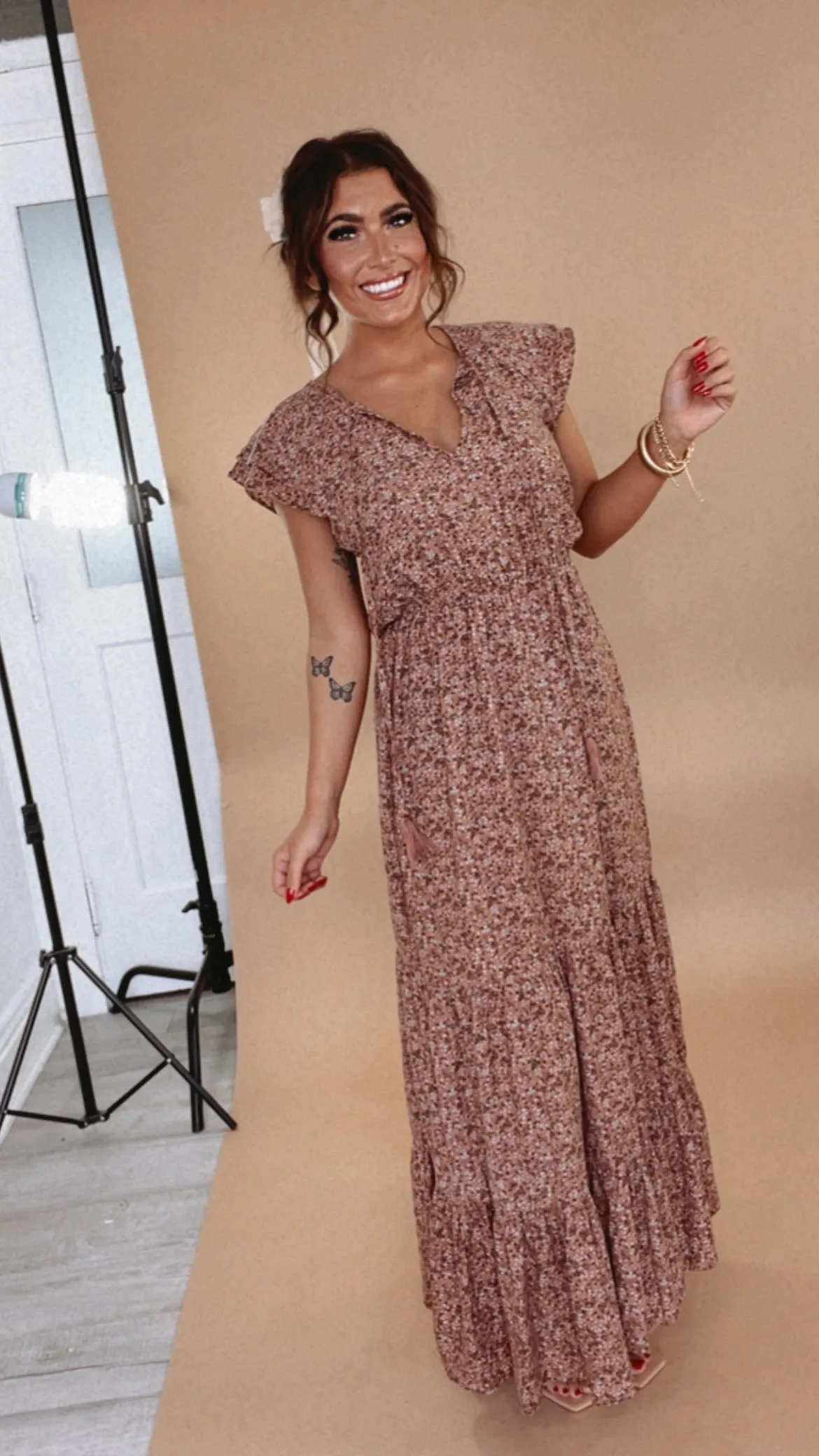 ECB Exclusive: Melody Floral Maxi Dress, Mauve