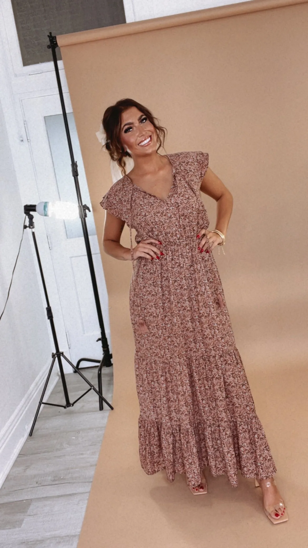 ECB Exclusive: Melody Floral Maxi Dress, Mauve