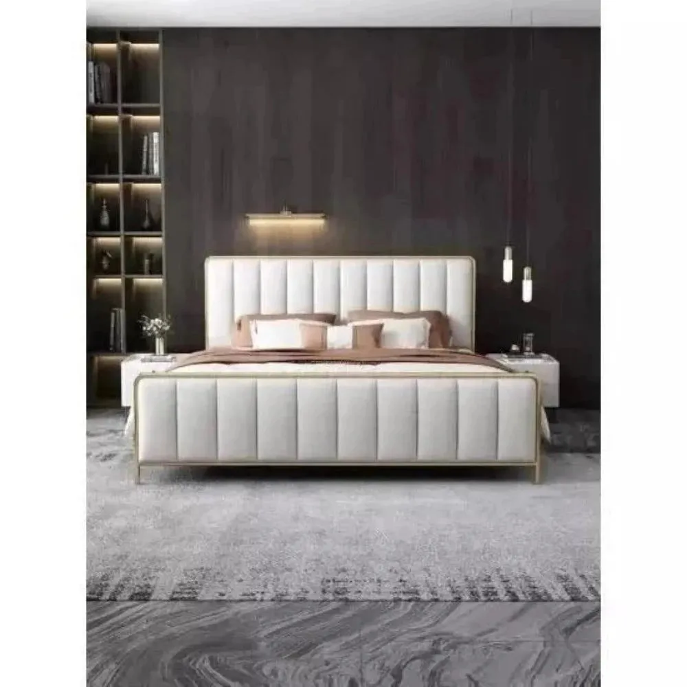 Eco Uniline Upholstered Luxury Bed With Storage In Off White Leatherette