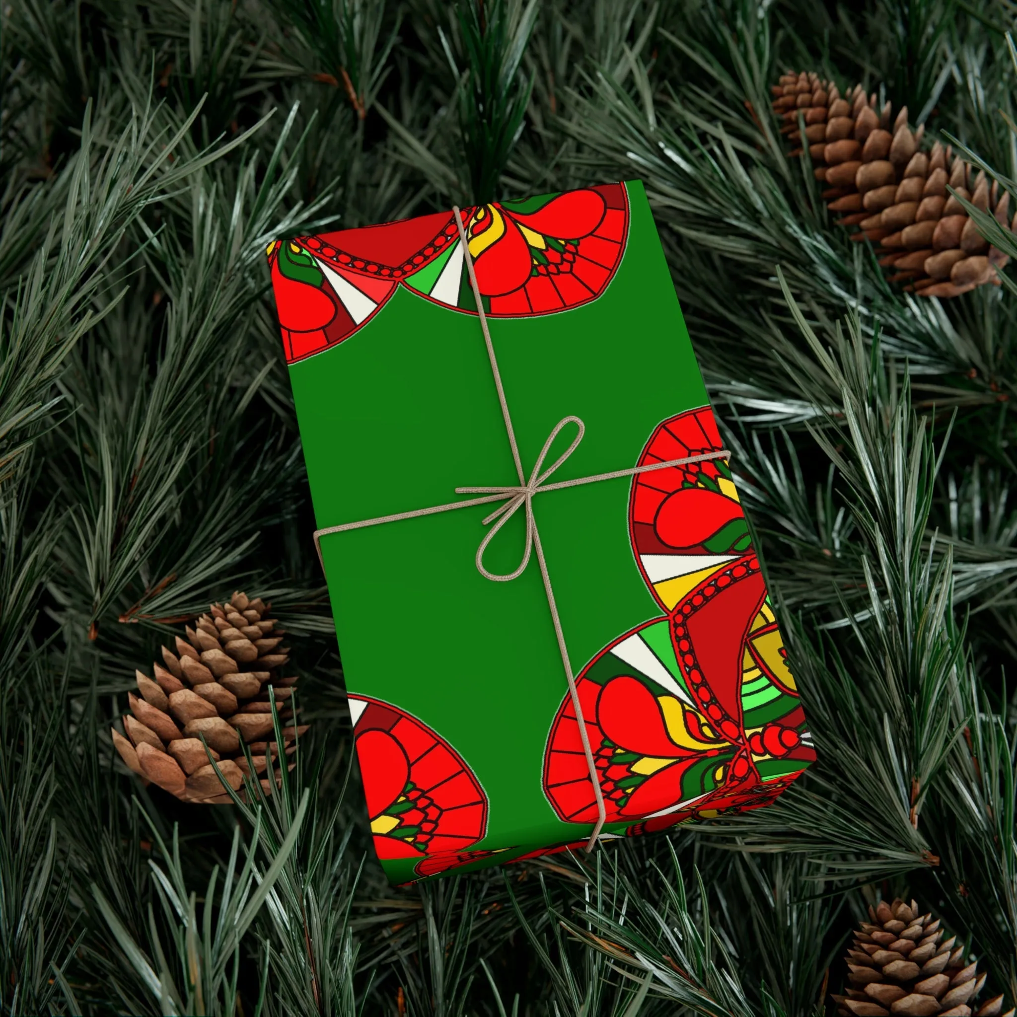 Festive Green Mandala Gift Wrap Paper - Mandala Art Design