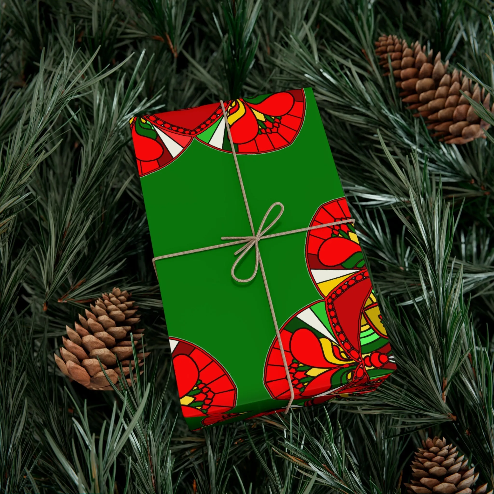 Festive Green Mandala Gift Wrap Paper - Mandala Art Design