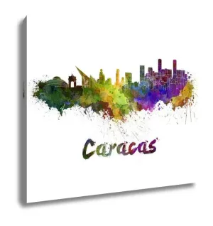 Gallery Wrapped Canvas, Caracas Skyline In Watercolor