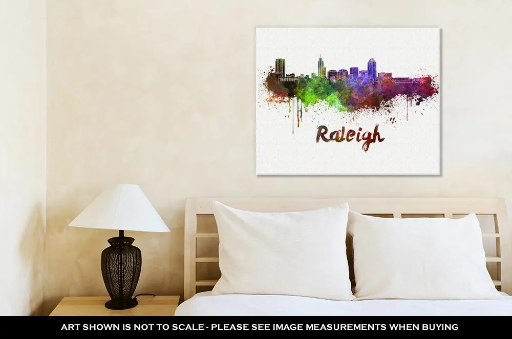 Gallery Wrapped Canvas, Raleigh Skyline In Watercolor