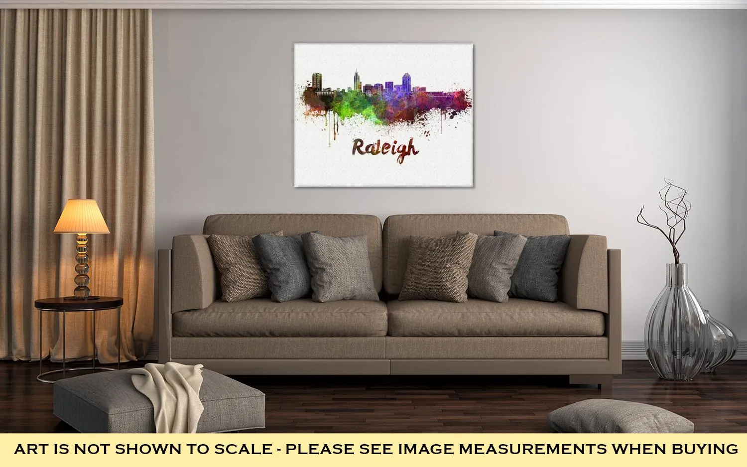 Gallery Wrapped Canvas, Raleigh Skyline In Watercolor