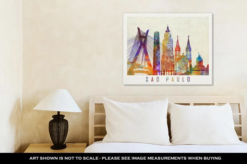 Gallery Wrapped Canvas, Sao Paulo Landmarks In Artistic Watercolor Poster