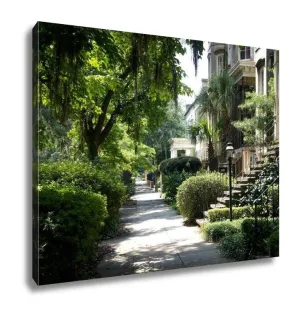 Gallery Wrapped Canvas, Savannah Georgia USA Historic Downtown Sidewalks Rowhouses And Oak Trees