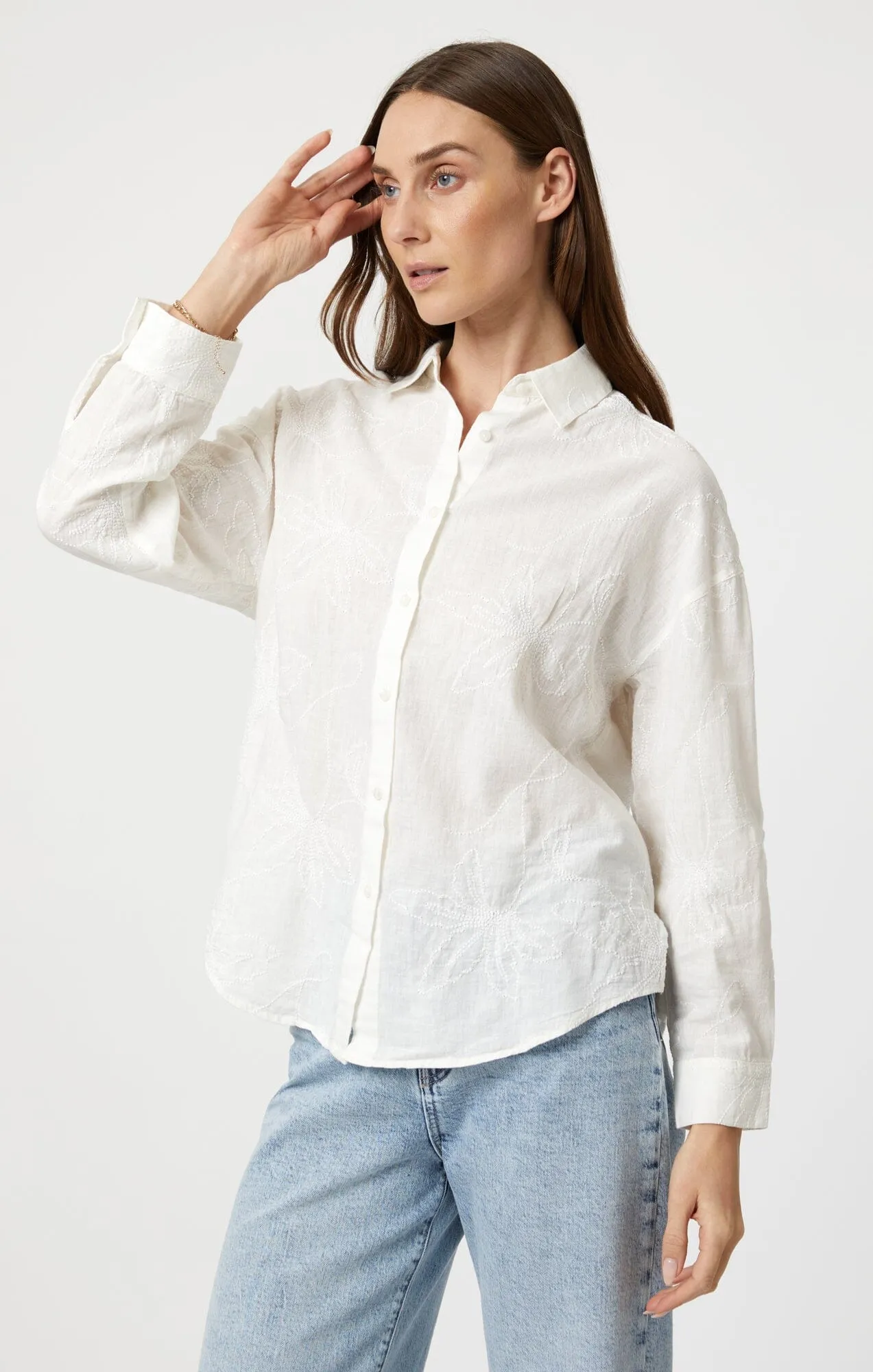 JACQUARD LONG SLEEVE SHIRT IN WHITE