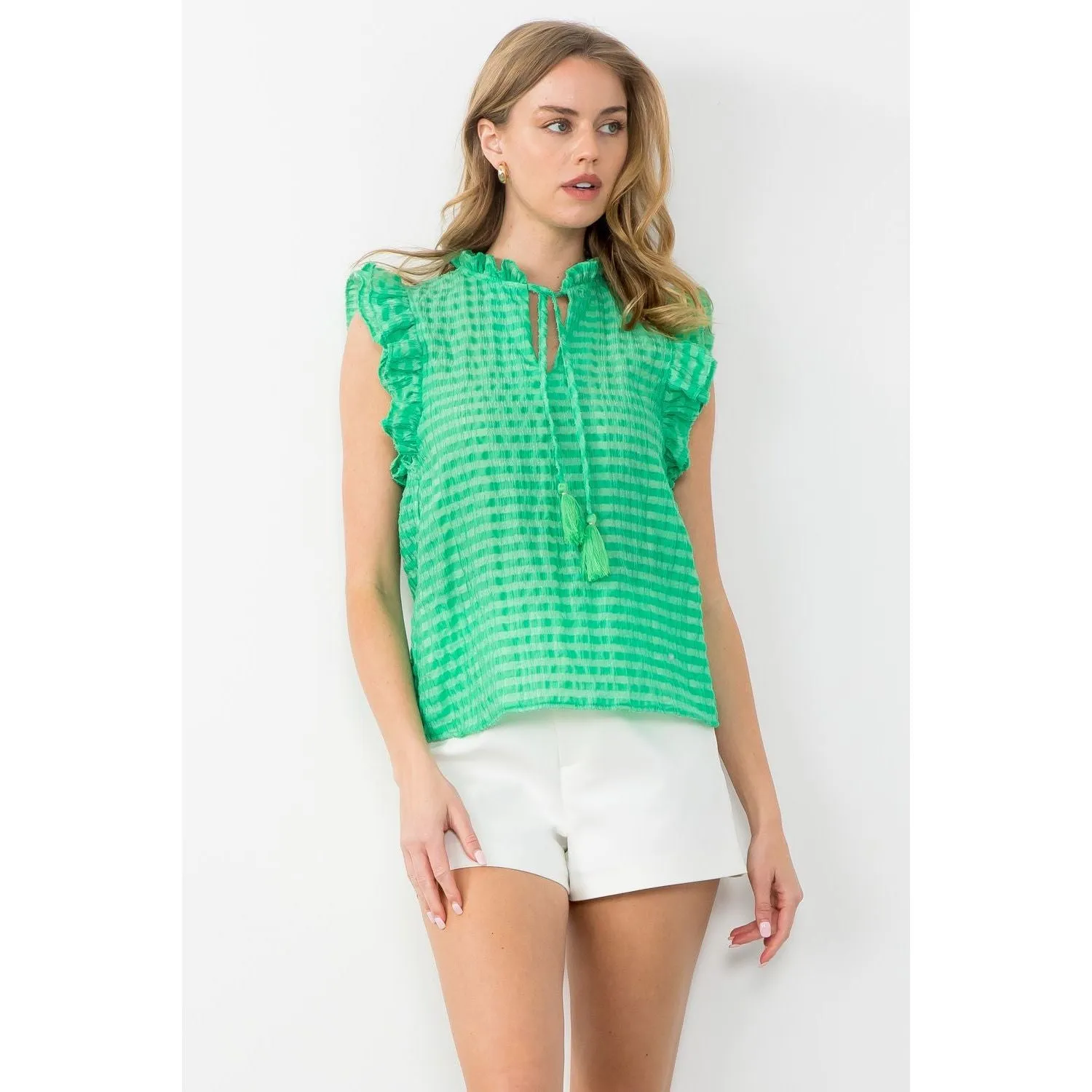 Joanne Tassel Tie Textured THML Top- SALE