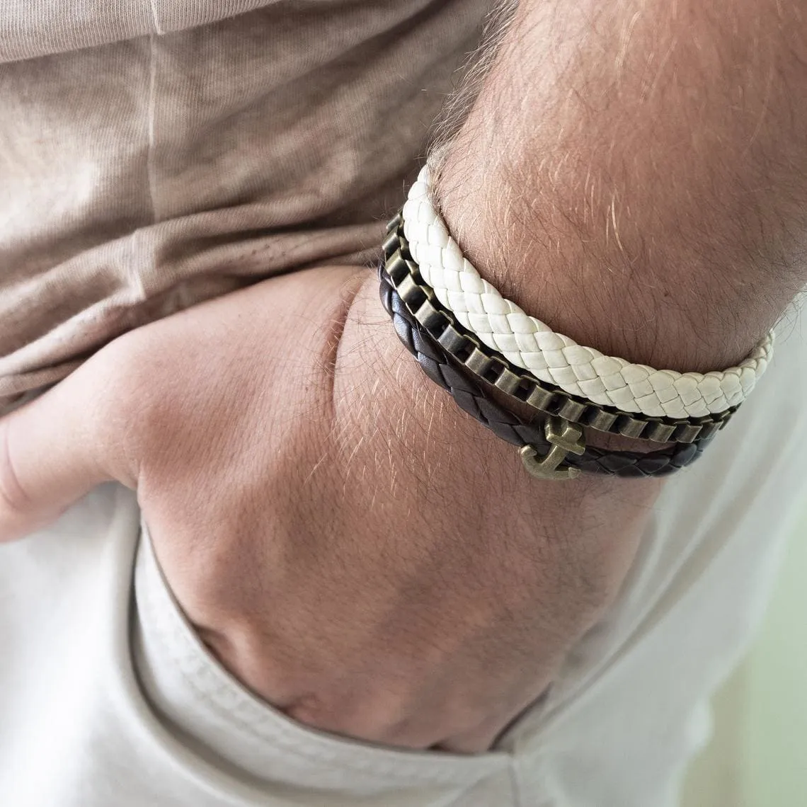 Men's Bracelet - Men's leather Bracelet - Men's Anchor Bracelet - Men's Cuff Bracelet - Men's Jewelry - Men's Gift - Boyfriend Gift - Husband Gift - Guys Jewelry